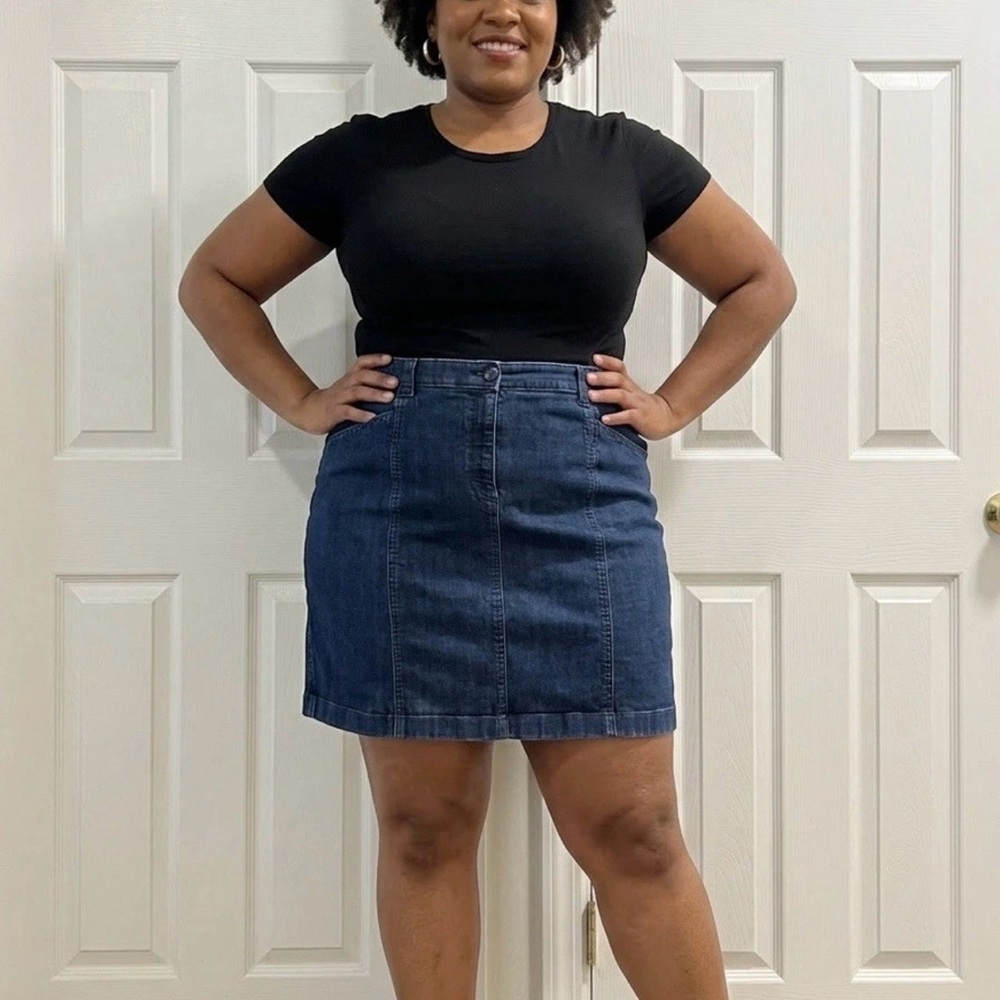 L.L.Bean Denim Skirt Women 18W Classic Fit Blue Jean Stretch Above Knee